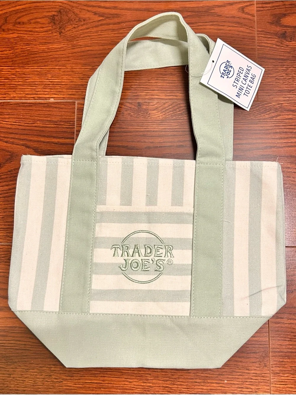 Trader Joe's Green Striped Mini Canvas Tote Bag